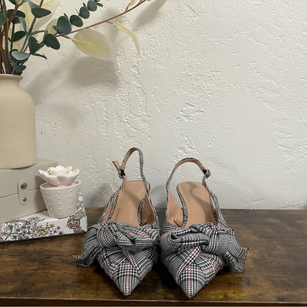 Zara Black and White Plaid Slingback Heels